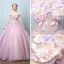 Illusion Blushing Pink See-through Prom Dresses 2019 Ball Gown Off-The-Shoulder Short Sleeve Appliques Lace Pearl Rhinestone Floor-Length / Long Ruffle Backless Formal Dresses