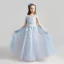Schöne Himmelblau Mädchenkleider 2017 Ballkleid Rundhalsausschnitt Ärmellos Applikationen Mit Spitze Blumen Lange Rüschen Kleider Für Hochzeit