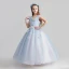 Schöne Himmelblau Mädchenkleider 2017 Ballkleid Rundhalsausschnitt Ärmellos Applikationen Mit Spitze Blumen Lange Rüschen Kleider Für Hochzeit