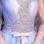 Élégant Bleu Transparentes Robe De Bal 2019 Robe Boule V-Cou Manches Longues Appliques En Dentelle Perle Noeud Ceinture Longue Volants Dos Nu Robe De Ceremonie