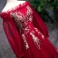 Modern / Fashion Burgundy Prom Dresses 2019 A-Line / Princess Off-The-Shoulder Long Sleeve Appliques Lace Pearl Rhinestone Floor-Length / Long Ruffle Backless Formal Dresses
