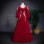 Modern / Fashion Burgundy Prom Dresses 2019 A-Line / Princess Off-The-Shoulder Puffy 3/4 Sleeve Appliques Lace Pearl Rhinestone Floor-Length / Long Ruffle Backless Formal Dresses