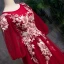 Modern / Fashion Burgundy Prom Dresses 2019 A-Line / Princess Off-The-Shoulder Puffy 3/4 Sleeve Appliques Lace Pearl Rhinestone Floor-Length / Long Ruffle Backless Formal Dresses