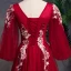 Modern / Fashion Burgundy Prom Dresses 2019 A-Line / Princess Off-The-Shoulder Puffy 3/4 Sleeve Appliques Lace Pearl Rhinestone Floor-Length / Long Ruffle Backless Formal Dresses
