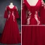 Modern / Fashion Burgundy Prom Dresses 2019 A-Line / Princess Off-The-Shoulder Puffy 3/4 Sleeve Appliques Lace Pearl Rhinestone Floor-Length / Long Ruffle Backless Formal Dresses