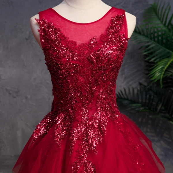 Classic Burgundy Prom Dresses 2018 A-Line / Princess See-through Scoop Neck Sleeveless Beading Glitter Sequins Floor-Length / Long Cascading Ruffles Backless Formal Dresses