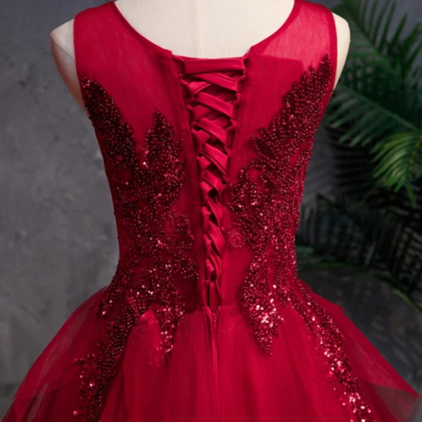 Classic Burgundy Prom Dresses 2018 A-Line / Princess See-through Scoop Neck Sleeveless Beading Glitter Sequins Floor-Length / Long Cascading Ruffles Backless Formal Dresses