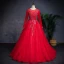 Chinese style Red Prom Dresses 2019 A-Line / Princess See-through Scoop Neck Long Sleeve Beading Sequins Floor-Length / Long Cascading Ruffles Formal Dresses