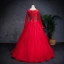 Chinese style Red Prom Dresses 2019 A-Line / Princess See-through Scoop Neck Long Sleeve Beading Sequins Floor-Length / Long Cascading Ruffles Formal Dresses