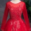 Chinese style Red Prom Dresses 2019 A-Line / Princess See-through Scoop Neck Long Sleeve Beading Sequins Floor-Length / Long Cascading Ruffles Formal Dresses