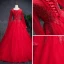 Chinese style Red Prom Dresses 2019 A-Line / Princess See-through Scoop Neck Long Sleeve Beading Sequins Floor-Length / Long Cascading Ruffles Formal Dresses