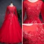Chinese style Red Prom Dresses 2019 A-Line / Princess See-through Scoop Neck Long Sleeve Beading Sequins Floor-Length / Long Cascading Ruffles Formal Dresses