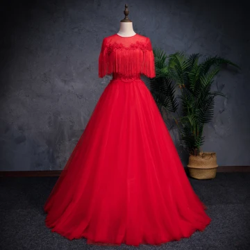 Chinese Style Red See Through Prom Dresses 2019 A Line Princess Scoop Neck Sleeveless Appliques Lace Pearl Rhinestone Tassel Floor Length Long Ruffle Backless Formal Dresses