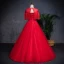Chinese style Red See-through Prom Dresses 2019 A-Line / Princess Scoop Neck Sleeveless Appliques Lace Pearl Rhinestone Tassel Floor-Length / Long Ruffle Backless Formal Dresses