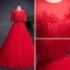 Chinese style Red See-through Prom Dresses 2019 A-Line / Princess Scoop Neck Sleeveless Appliques Lace Pearl Rhinestone Tassel Floor-Length / Long Ruffle Backless Formal Dresses