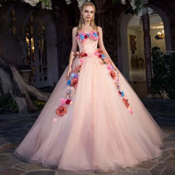 Bloemenfee Parel Roze Galajurken 2019 A Lijn Strapless Mouwloos Appliques Bloem Lange Ruche Ruglooze Gelegenheid Jurken