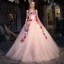 Flower Fairy Pearl Pink Prom Dresses 2019 A-Line / Princess Strapless Sleeveless Appliques Flower Floor-Length / Long Ruffle Backless Formal Dresses