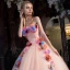 Flower Fairy Pearl Pink Prom Dresses 2019 A-Line / Princess Strapless Sleeveless Appliques Flower Floor-Length / Long Ruffle Backless Formal Dresses