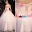 Flower Fairy Pearl Pink Prom Dresses 2019 A-Line / Princess Strapless Sleeveless Appliques Flower Floor-Length / Long Ruffle Backless Formal Dresses
