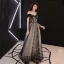 Elegant Black See-through Prom Dresses 2019 A-Line / Princess Off-The-Shoulder Short Sleeve Star Appliques Sequins Floor-Length / Long Ruffle Backless Formal Dresses