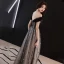 Elegant Black See-through Prom Dresses 2019 A-Line / Princess Off-The-Shoulder Short Sleeve Star Appliques Sequins Floor-Length / Long Ruffle Backless Formal Dresses