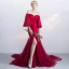 Modern / Fashion Burgundy Evening Dresses  2019 Trumpet / Mermaid Off-The-Shoulder Bell sleeves Appliques Lace Pearl Beading Split Front Court Train Ruffle Backless Formal Dresses