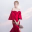 Modern / Fashion Burgundy Evening Dresses  2019 Trumpet / Mermaid Off-The-Shoulder Bell sleeves Appliques Lace Pearl Beading Split Front Court Train Ruffle Backless Formal Dresses
