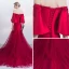 Modern / Fashion Burgundy Evening Dresses  2019 Trumpet / Mermaid Off-The-Shoulder Bell sleeves Appliques Lace Pearl Beading Split Front Court Train Ruffle Backless Formal Dresses