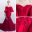Modern / Fashion Burgundy Evening Dresses  2019 Trumpet / Mermaid Off-The-Shoulder Bell sleeves Appliques Lace Pearl Beading Split Front Court Train Ruffle Backless Formal Dresses