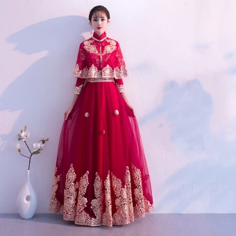 Traditionnel Bordeaux Robe De Soirée Détachable Avec Châle 2019 Princesse Col Haut 3 4 Manches Appliques En Dentelle Longue Volants Robe De Ceremonie