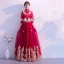 Traditionnel Bordeaux Robe De Soirée Détachable Avec Châle 2019 Princesse Col Haut 3/4 Manches Appliques En Dentelle Longue Volants Robe De Ceremonie