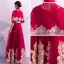 Traditionnel Bordeaux Robe De Soirée Détachable Avec Châle 2019 Princesse Col Haut 3/4 Manches Appliques En Dentelle Longue Volants Robe De Ceremonie