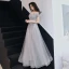 Élégant Gris Robe De Soirée 2019 Princesse De l'épaule Manches Courtes Appliques En Dentelle Perlage Paillettes Longue Volants Dos Nu Robe De Ceremonie