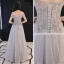 Élégant Gris Robe De Soirée 2019 Princesse De l'épaule Manches Courtes Appliques En Dentelle Perlage Paillettes Longue Volants Dos Nu Robe De Ceremonie