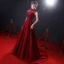 Vintage / Retro Burgundy See-through Evening Dresses  2019 A-Line / Princess High Neck Sleeveless Beading Court Train Ruffle Backless Formal Dresses