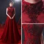 Vintage / Retro Burgundy See-through Evening Dresses  2019 A-Line / Princess High Neck Sleeveless Beading Court Train Ruffle Backless Formal Dresses