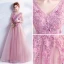 Romantic Candy Pink Prom Dresses 2019 A-Line / Princess V-Neck Bell sleeves Appliques Lace Flower Beading Floor-Length / Long Ruffle Backless Formal Dresses