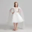 Chic / Beautiful White Flower Girl Dresses 2017 Ball Gown V-Neck Sleeveless Appliques Lace Flower Sequins Crystal Pearl Knee-Length Wedding Party Dresses
