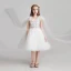 Chic / Beautiful White Flower Girl Dresses 2017 Ball Gown V-Neck Sleeveless Appliques Lace Flower Sequins Crystal Pearl Knee-Length Wedding Party Dresses