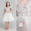 Chic / Beautiful White Flower Girl Dresses 2017 Ball Gown V-Neck Sleeveless Appliques Lace Flower Sequins Crystal Pearl Knee-Length Wedding Party Dresses