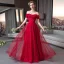 Élégant Bordeaux Dentelle Robe De Soirée 2018 Princesse De l'épaule Manches Courtes Perlage Appliques En Dentelle Glitter Longue Volants Dos Nu Robe De Ceremonie