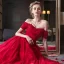 Élégant Bordeaux Dentelle Robe De Soirée 2018 Princesse De l'épaule Manches Courtes Perlage Appliques En Dentelle Glitter Longue Volants Dos Nu Robe De Ceremonie