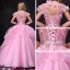 Chic / Beautiful Prom Dresses 2017 Lace Appliques Rhinestone Pearl Bow Sash Backless High Neck Short Sleeve Floor-Length / Long Candy Pink Prom Ball Gown