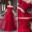 Élégant Bordeaux Dentelle Robe De Soirée 2018 Princesse De l'épaule Manches Courtes Perlage Appliques En Dentelle Glitter Longue Volants Dos Nu Robe De Ceremonie