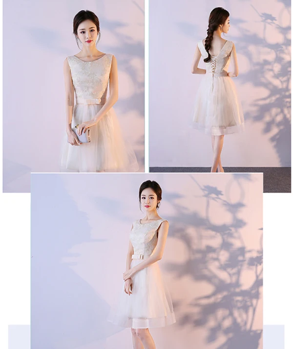 Abordable Champagne Robe Demoiselle D'honneur 2018 Princesse Sans Manches Noeud Ceinture Courte Volants Dos Nu Robe Pour Mariage