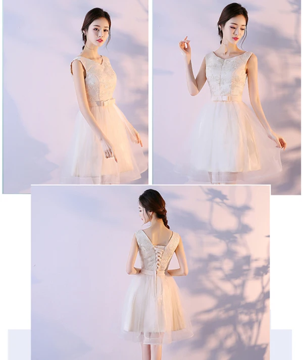 Abordable Champagne Robe Demoiselle D'honneur 2018 Princesse Sans Manches Noeud Ceinture Courte Volants Dos Nu Robe Pour Mariage
