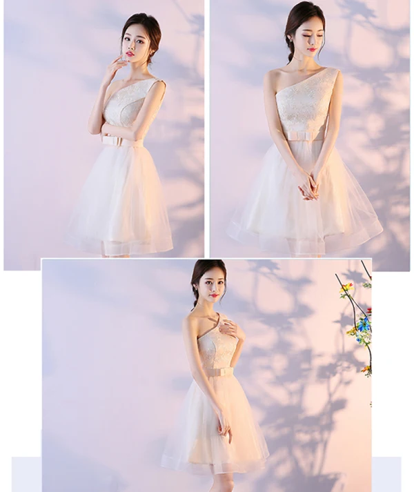 Abordable Champagne Robe Demoiselle D'honneur 2018 Princesse Sans Manches Noeud Ceinture Courte Volants Dos Nu Robe Pour Mariage