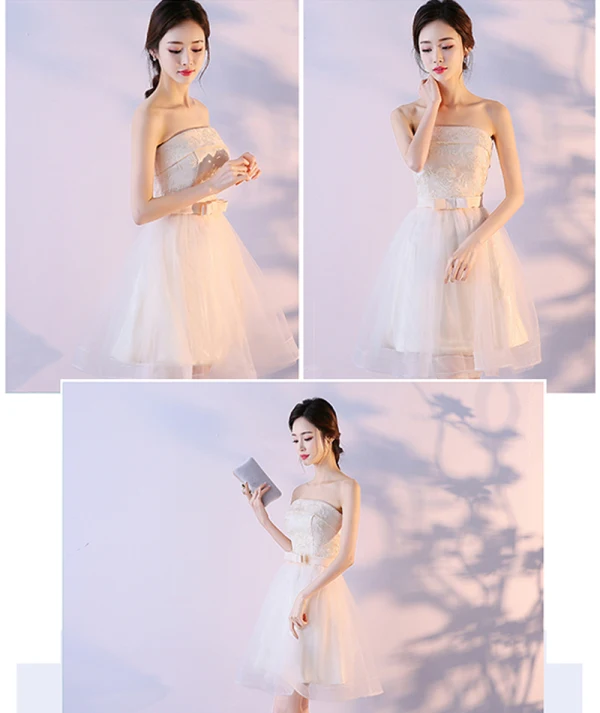 Abordable Champagne Robe Demoiselle D'honneur 2018 Princesse Sans Manches Noeud Ceinture Courte Volants Dos Nu Robe Pour Mariage