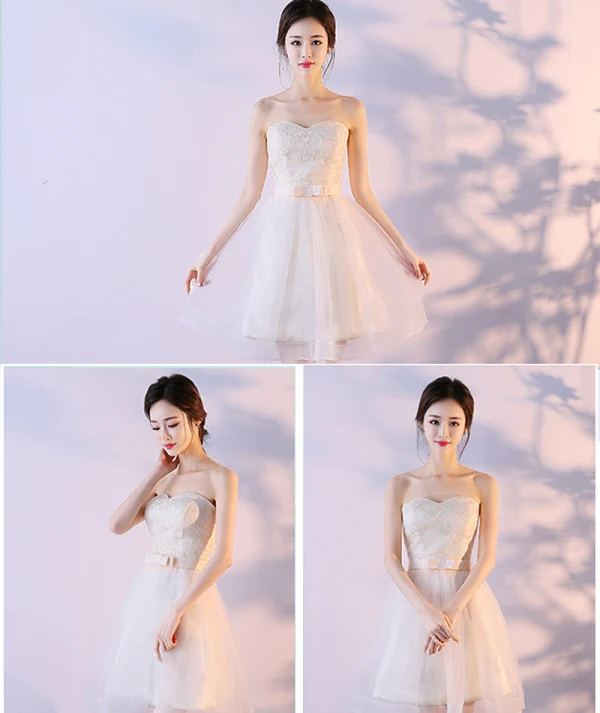 Abordable Champagne Robe Demoiselle D'honneur 2018 Princesse Sans Manches Noeud Ceinture Courte Volants Dos Nu Robe Pour Mariage
