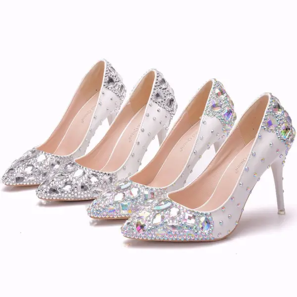 Scintillantes Blanche Multi-Couleurs Faux Diamant Chaussure De Mariée 2023 9 cm Talons Aiguilles À Bout Pointu Mariage Escarpins Talons Hauts